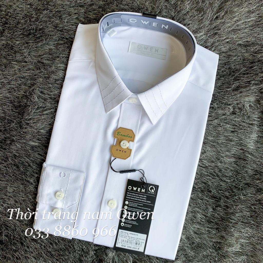 OWEN - Áo sơ mi trắng dài tay regular fit (không túi ngực) chất sơi tre 90527