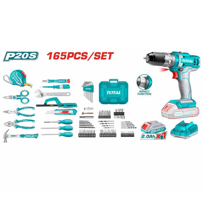 BỘ 165 MÓN BAO GỒM MÁY KHOAN BÚA KHÔNG CHỔI THAN DÙNG PIN 20V TIDLI20668 TOTAL THKTHP11652 - HÀNG CHÍNH HÃNG