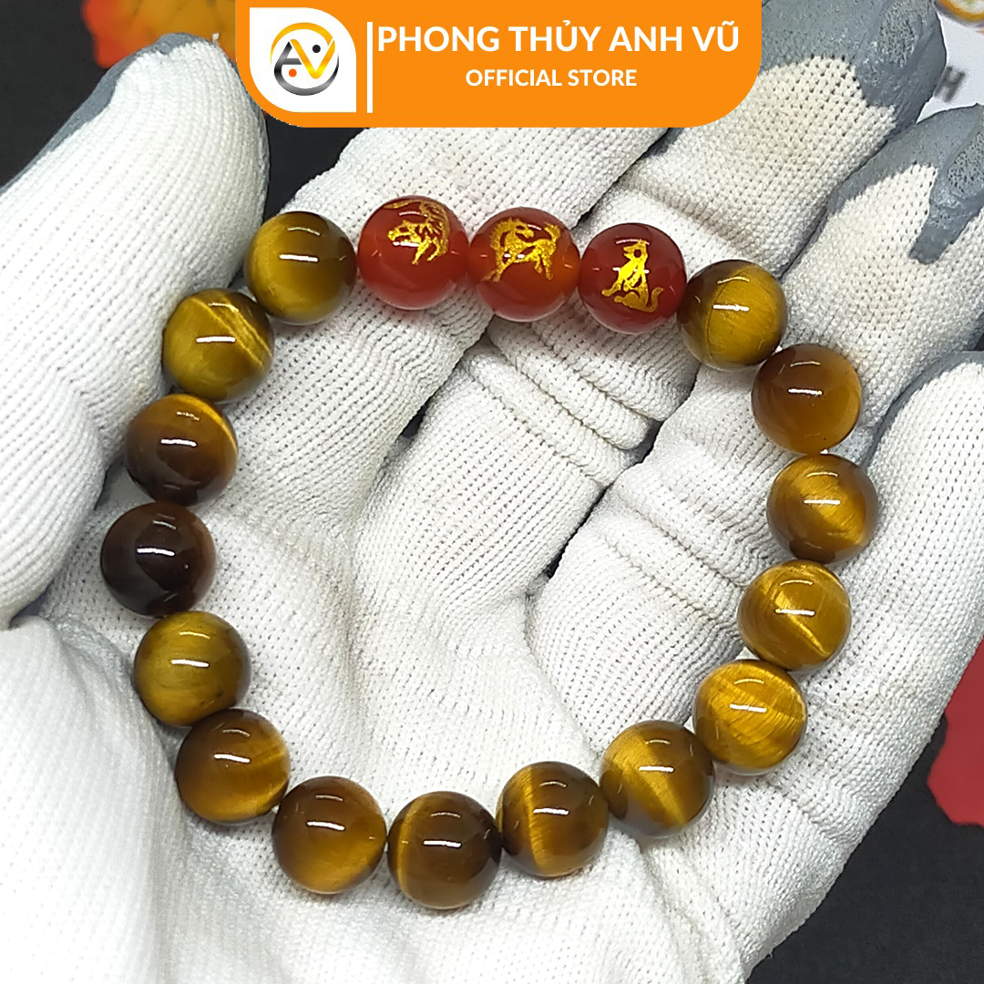 Vòng tam hợp dần ngọ tuất đã khai quang - chất liệu mắt hổ tự nhiên - vòng tay phong thủy may mắn tài lộc - Vòng Tam Hợp Anh Vũ