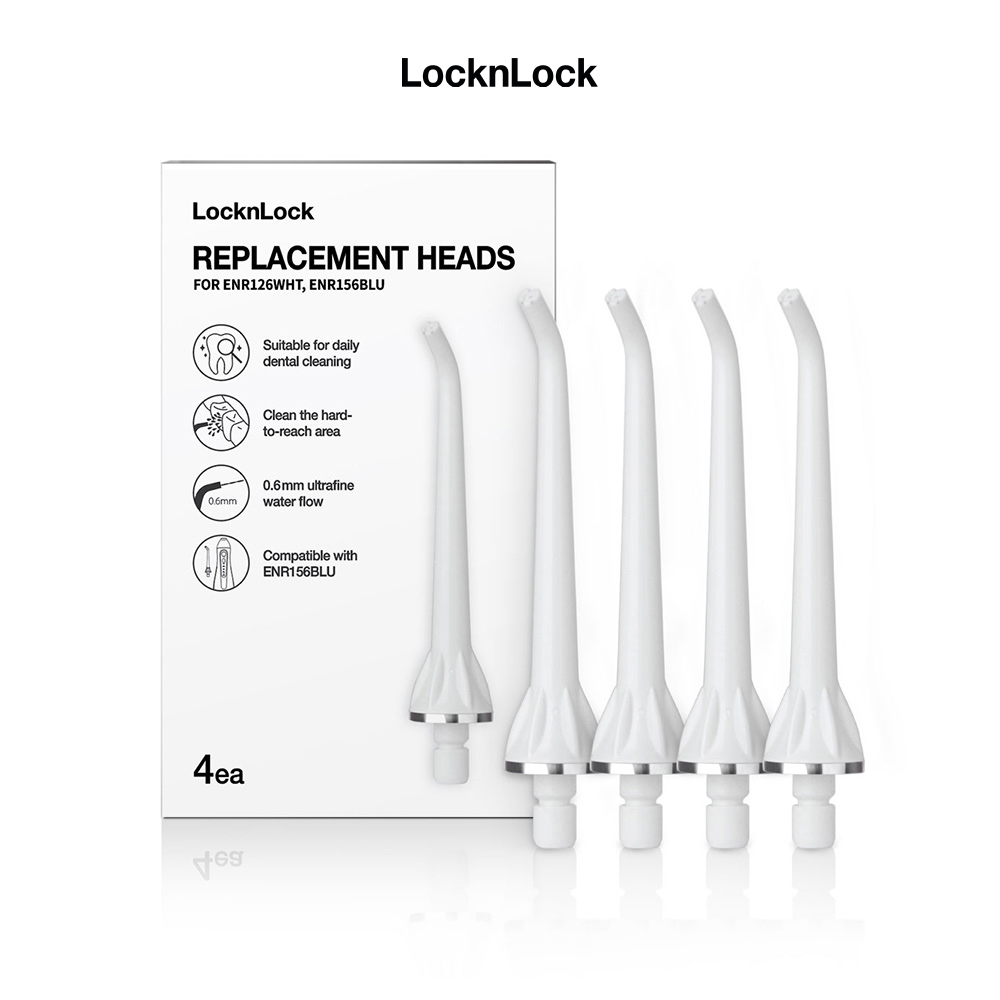 Bộ 4 đầu thay thế máy tăm nước LocknLock Replacement heads ENR126WHT_RB, tương thích với máy tăm nước ENR126WHT và ENR156BLU - Màu Trắng - Hàng Chính Hãng