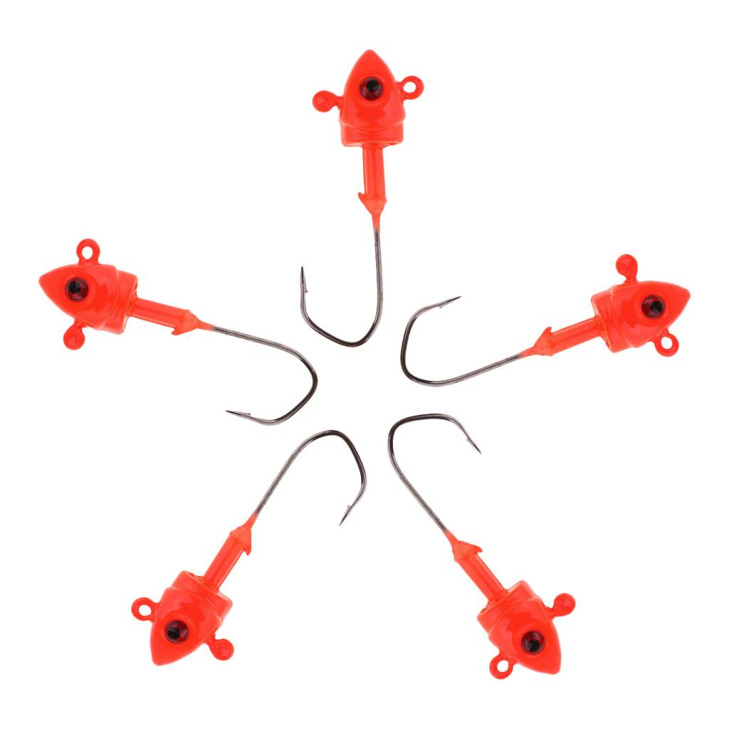5pcs Jig Head Fishing Hooks Lure Weighted and Fast Sinking Red 5cm/7g