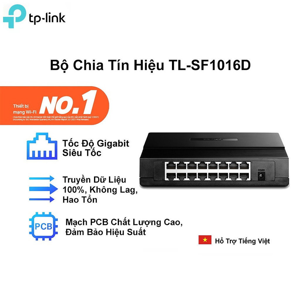 SWITCH 16 CỔNG TP-LINK TL-SF1016D 100Mbps - Cắm dùng Không cấu hình, Kiểm soát lưu lượng, Tiết kiệm điện năng
