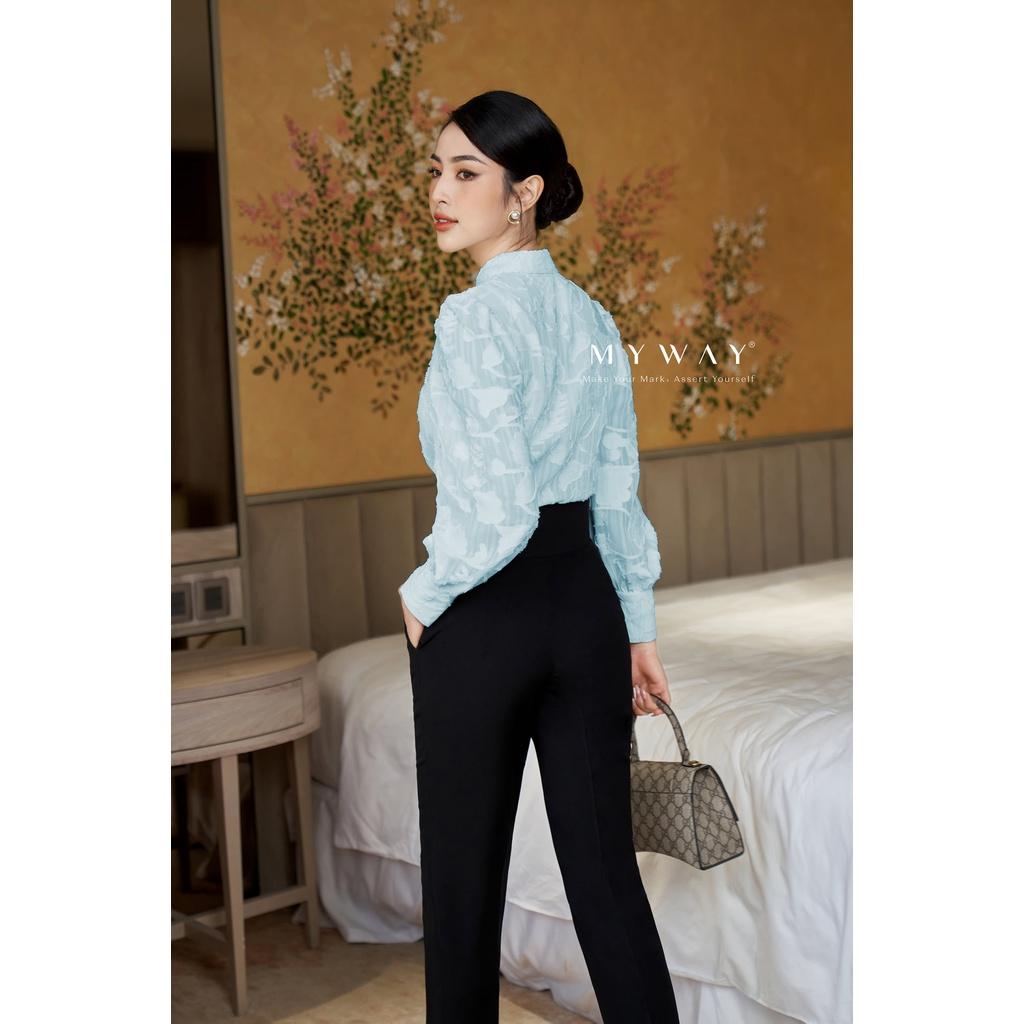 Áo Sơ Mi Nữ Dài Tay MY WAY Công Sở Họa Tiết Nổi Sang Trọng 5ma0770
