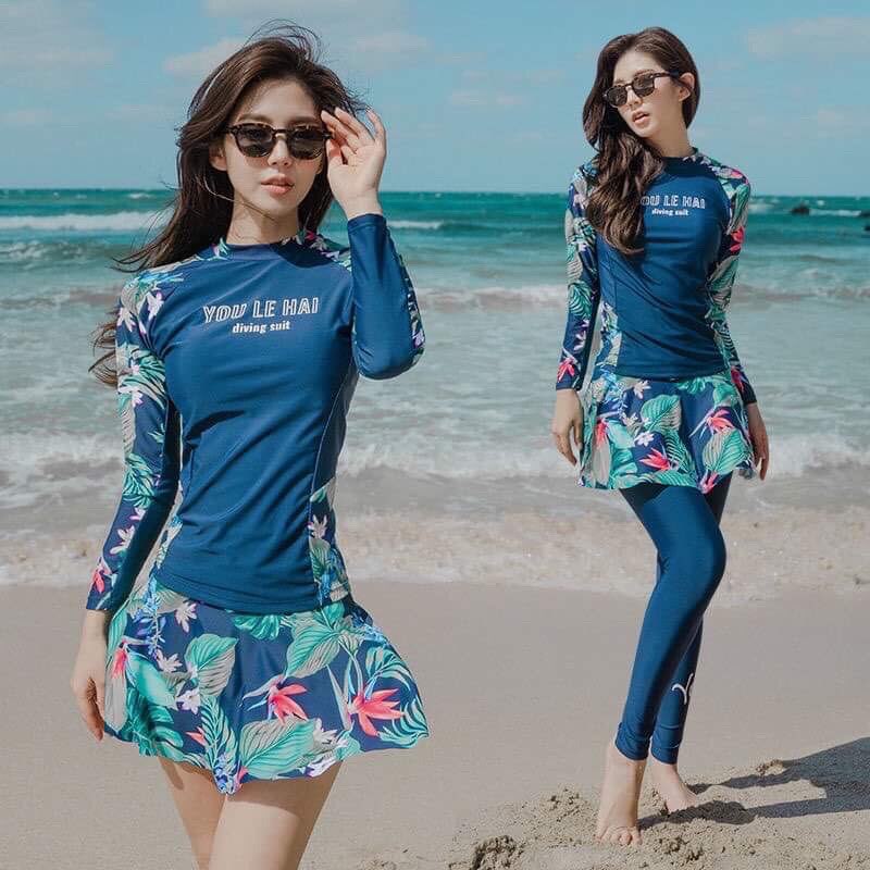(Có sẵn) Set đồ bơi 3 mảnh dài chống nắng nhiệt đới