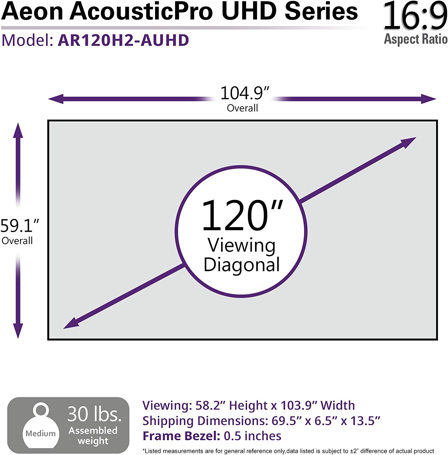 Màn Chiếu Elite Screens Dòng Aeon AcousticPro UHD (xuyên âm thanh), 120 inch Tỷ lệ Khung Hình 16:9 (Vùng hiển thị 149.9 x 265.9 cm) Gain 1.0 (AR120H2-AUHD) – Hàng Chính Hãng