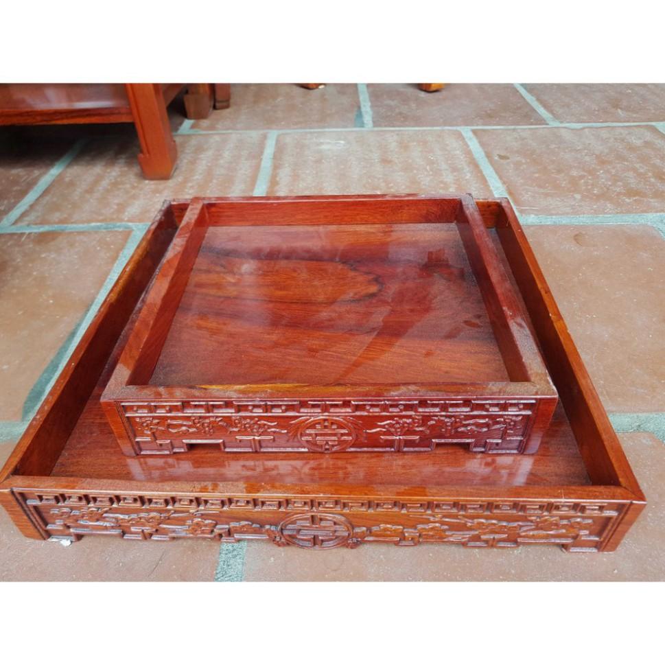 Khay trà trạm chữ thọ gỗ hương