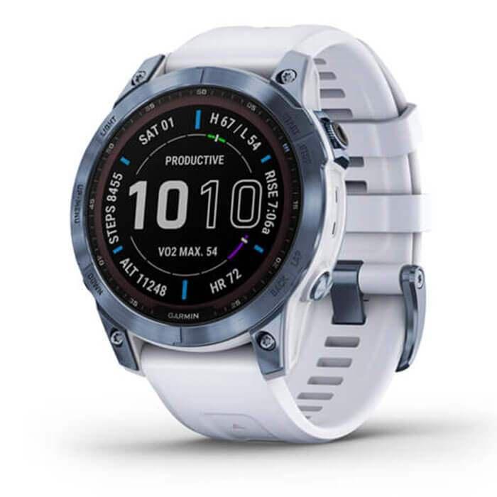 Đồng Hồ Thông Minh Garmin Fenix 7 Mineral Blue DLC Titanium with Whitestone Band - Hàng Chính Hãng