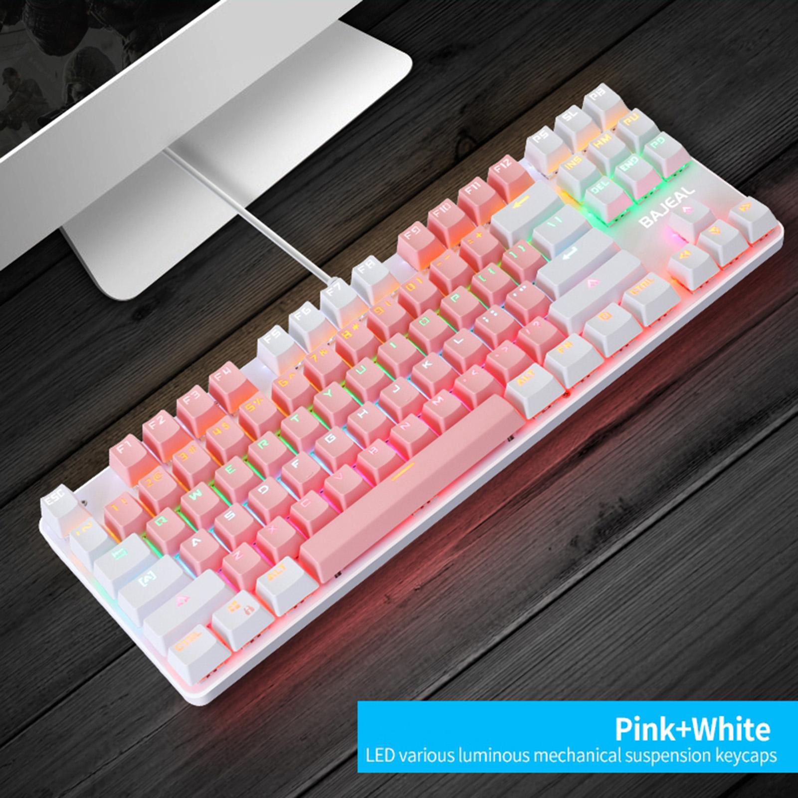 Computer Desktop Wired Gaming Keyboard 87 Keys Layout for Work Pink