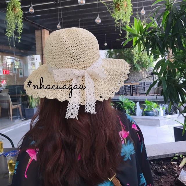 Nón cói viền ren nơ best seller
