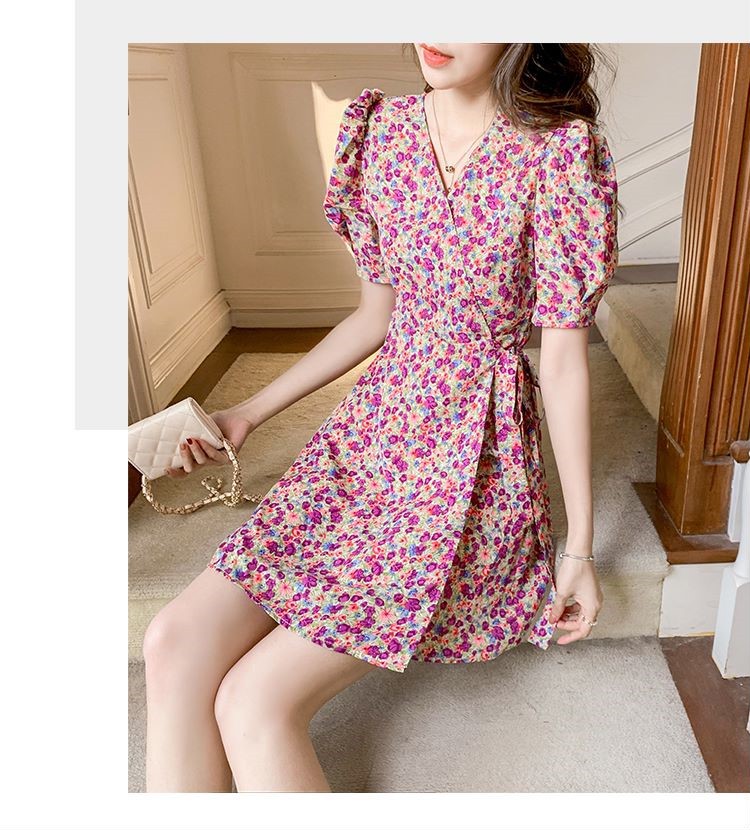 Váy Hoa Nữ Cổ Chữ V Thắt Eo Tôn Dáng JD36