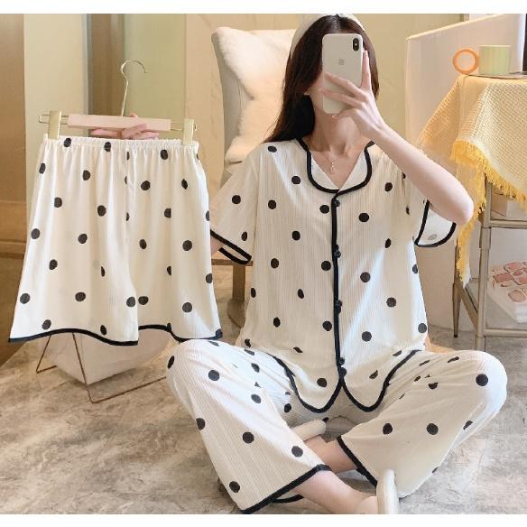 Bộ đồ ngủ nữ đẹp SET 3 CHI TIẾT - Đồ bộ mặc nhà dễ thương - Thời trang mùa hè QUẢNG CHÂU cao cấp giá rẻ