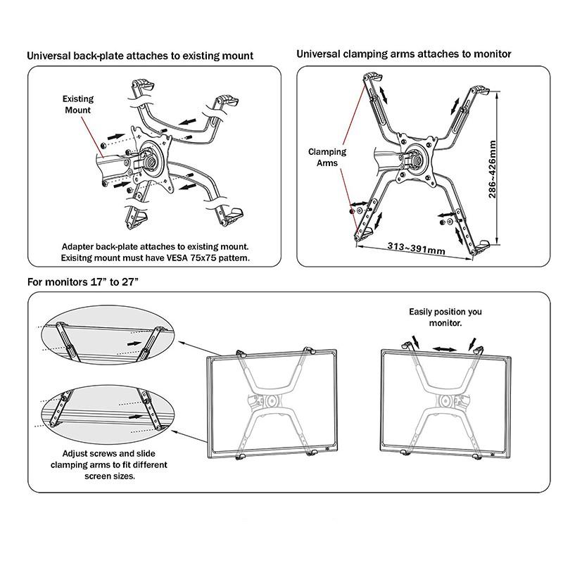 Kẹp Cho Màn Hình Không Có Lỗ Bắt Vít FP1 (17-27inch)