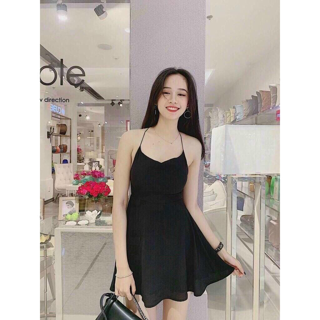 ĐẦM NỮ NGẮN XÒE ĐAN DÂY TRỐNG LƯNG QUYẾN RŨ