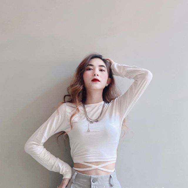 áo croptop đan dây tay dài thời trang