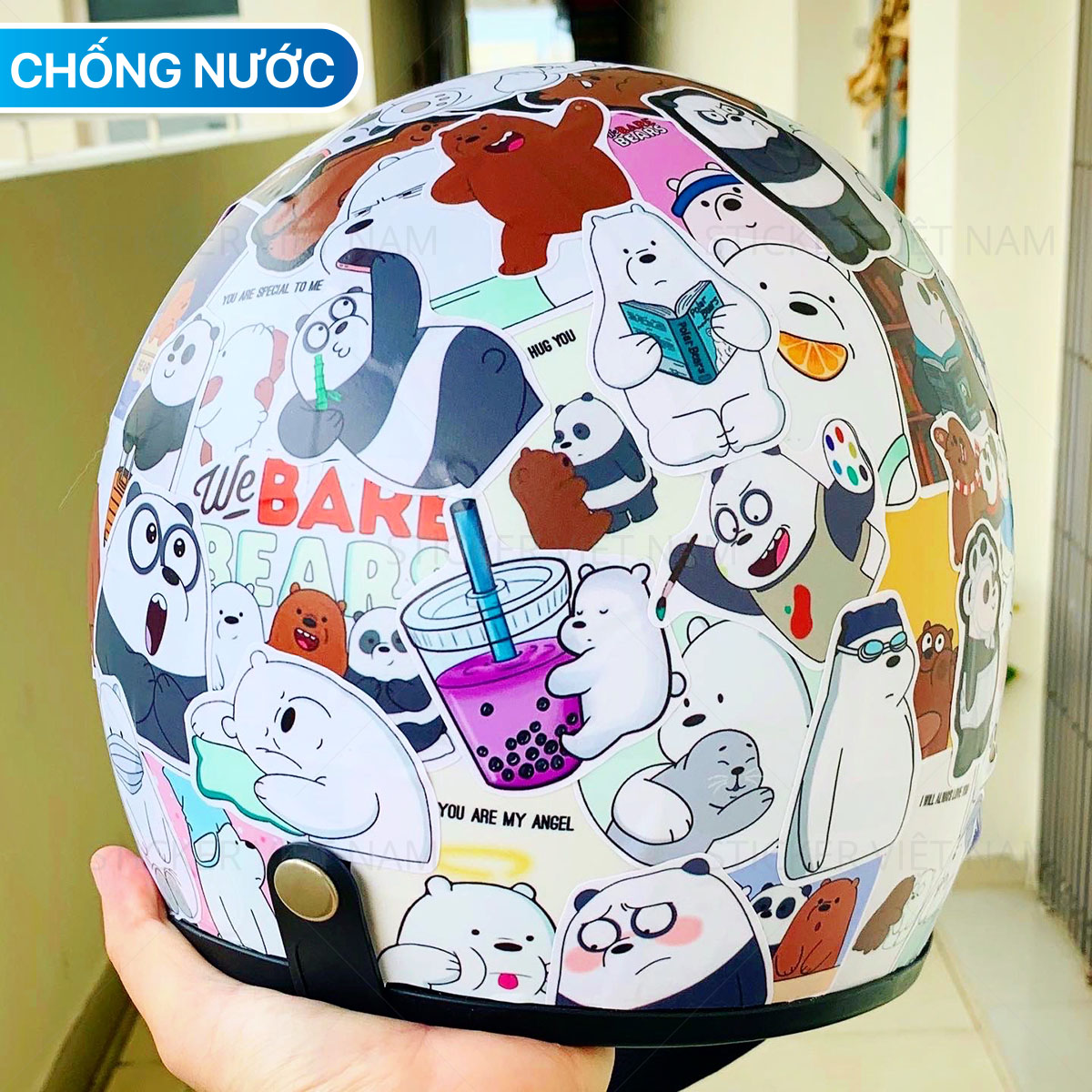 Sticker Ba Chú Gấu - We Bare Bears Siêu Dễ Thương - Chất Liệu PVC Chất Lượng Cao Chống Nước - Kích Thước 4-8cm