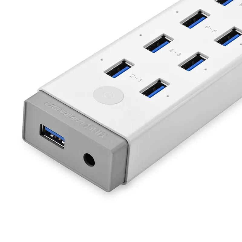 Ugreen UG20297CR117TK Màu Trắng Bộ chia HUB USB 3.0 sang 10 USB 3.0 hỗ trợ nguồn 12V - HÀNG CHÍNH HÃNG