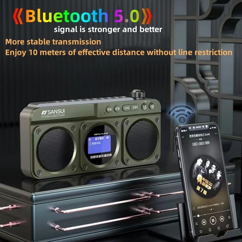Parlantes Bluetooth F28 Vintage Loa Không Dây Di Động Âm Thanh Nổi Loa Siêu Trầm Mini Người Cao Tuổi Cắm Máy Nghe Nhạc Đồng Hồ Đồng Hồ Báo Thức Âm Nhạc Color: F22 green