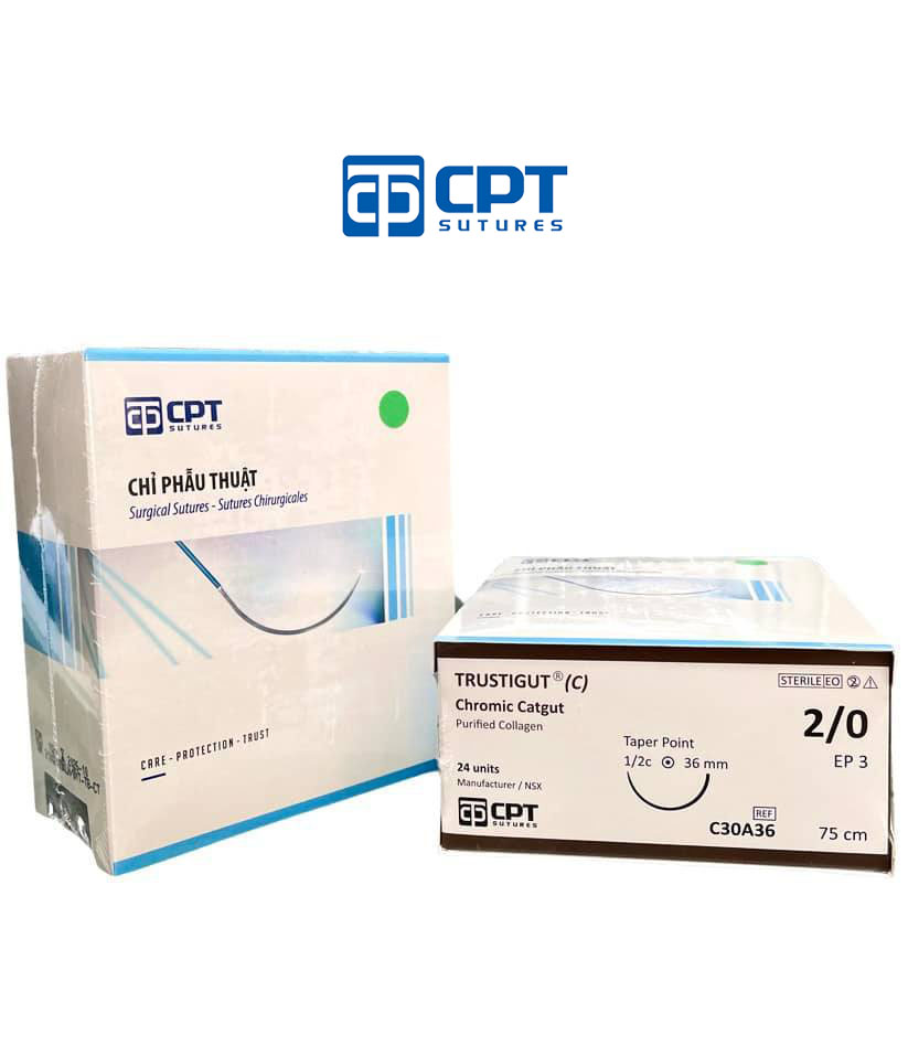 Chỉ phẫu thuật tự tiêu tan chậm CPT Trustigut (C) Chromic Catgut số 2/0 - C30A36