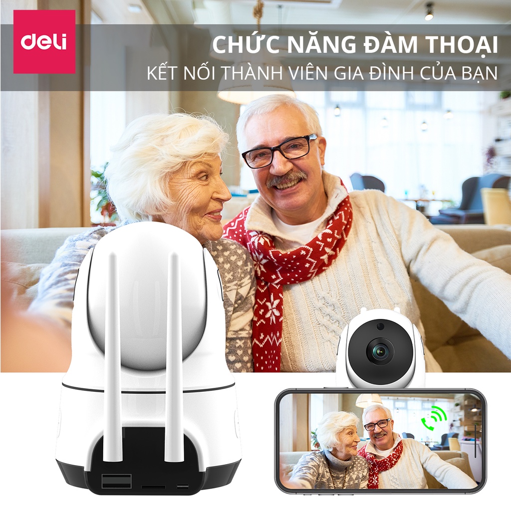 Hình ảnh Camera IP Wifi Deli 360 Độ Full HD 1080P Đàm Thoại 2 Chiều Hồng Ngoại Đêm - An Ninh Gia Đình, Văn Phòng - Hàng Chính Hãng