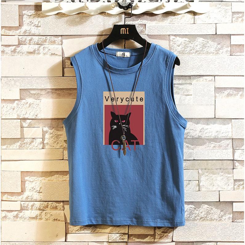 Áo Tanktop Nam Cổ Tròn Phối Họa Tiết Con Mèo In Chữ VERY CUTE Cá Tính Thời Trang Zenkonu TOP NAM 1000166