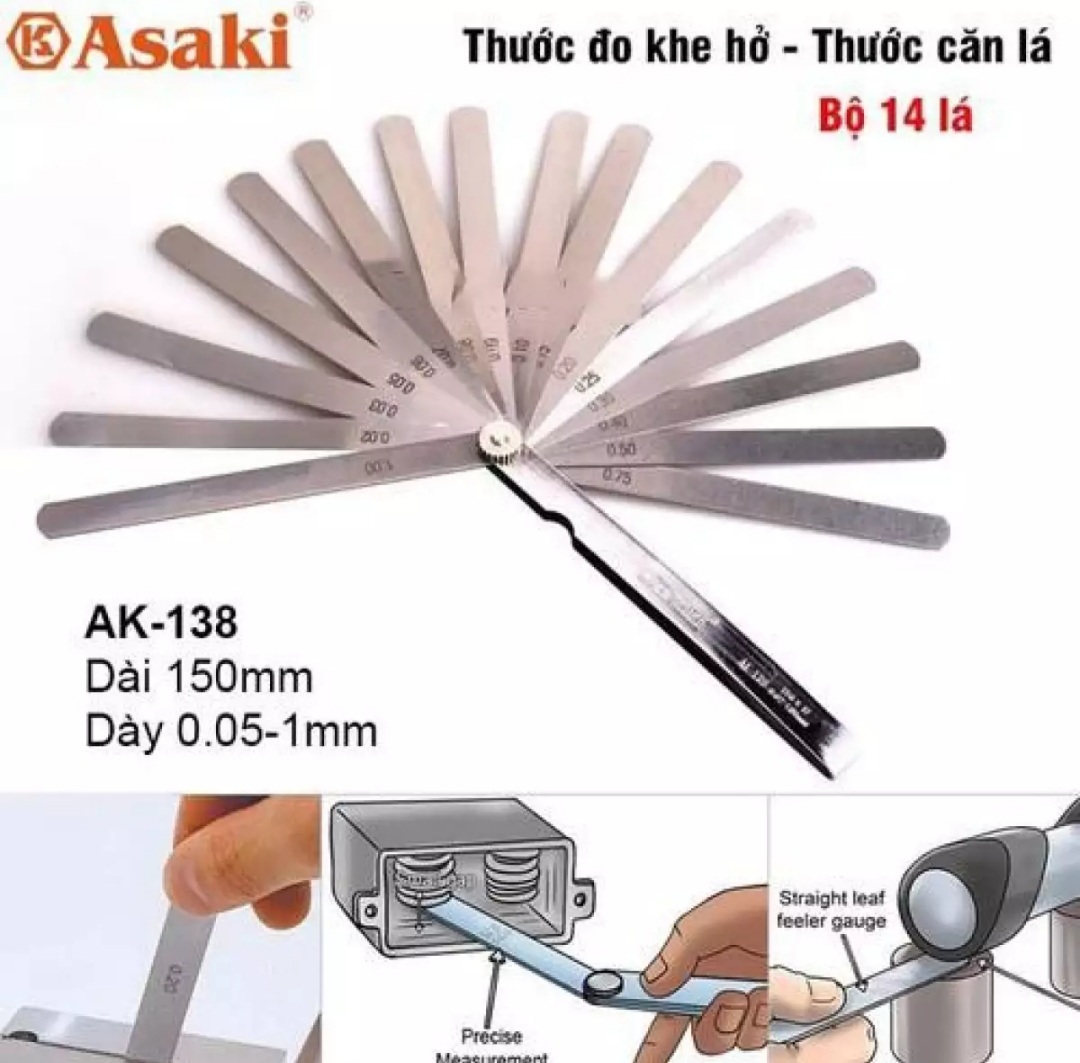 Thước lá đo khe hở 14 lá 150mm  Asaki AK-138 - Hàng chính hãng