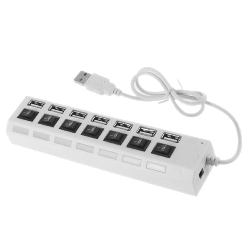 7-Port USB 2.0 High Speed Hub Adapter ON/OFF Switch with LED Indicator Black