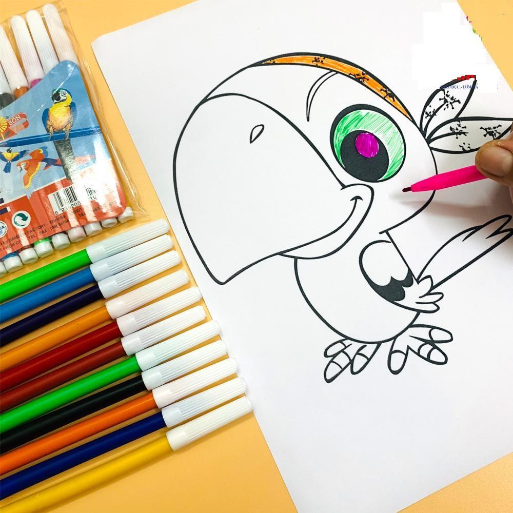 Bút dạ con vẹt 12 màu - Đồ dùng thủ công, bút màu sắc nét ngòi êm màu tươi sáng