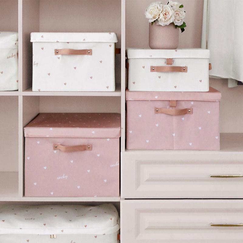 Large Capacity Storage Boxes with Lids Folding Storage Box Closet Organizer Clothes Toys Sundries Organizer Box(Pink)