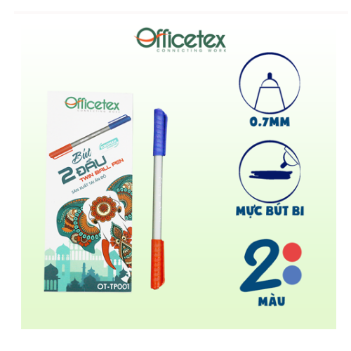 Hộp 20 Cây Bút Bi Hai Đầu Mực Xanh Đỏ Officetex - OT-TP001