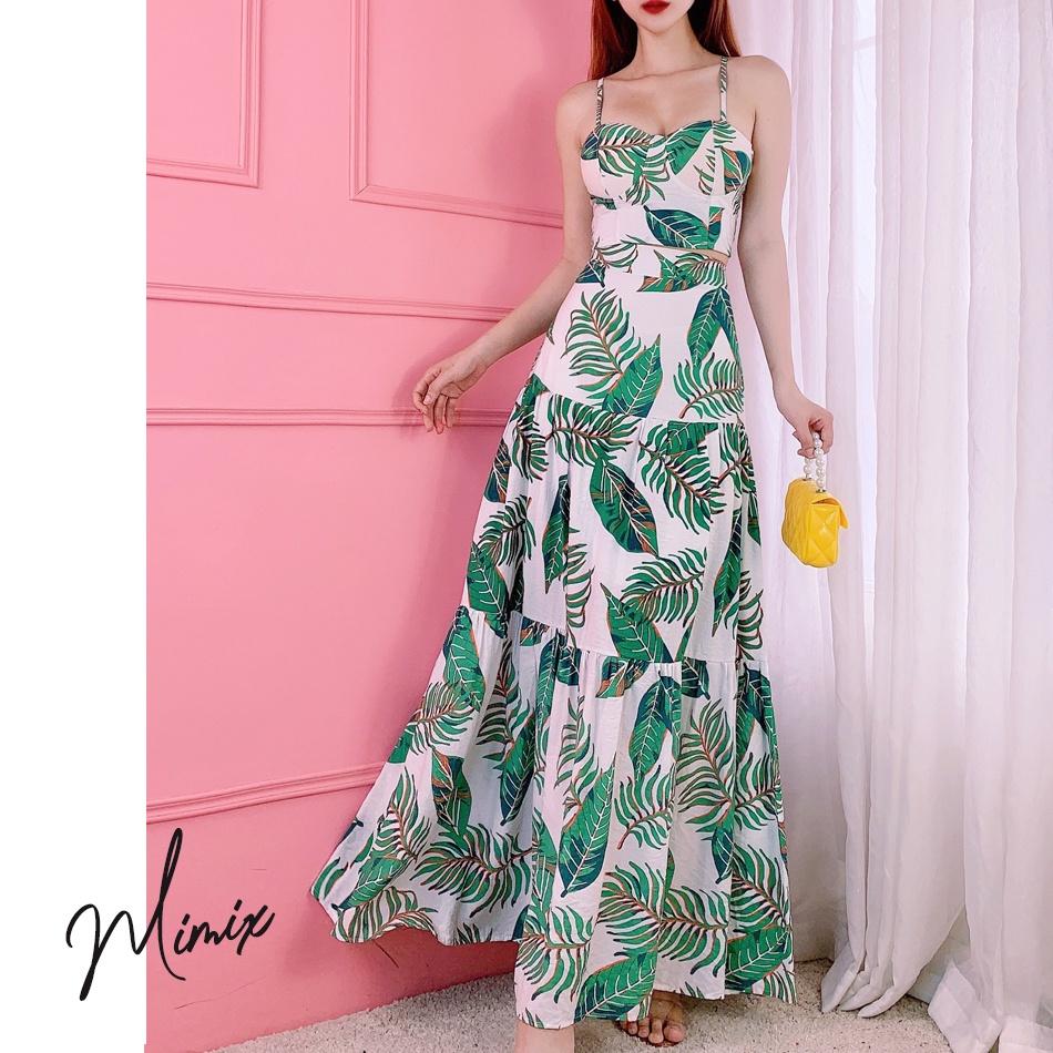 Set áo croptop hai dây cúp ngực có mút kèm chân váy hoa MIMIX BX2220
