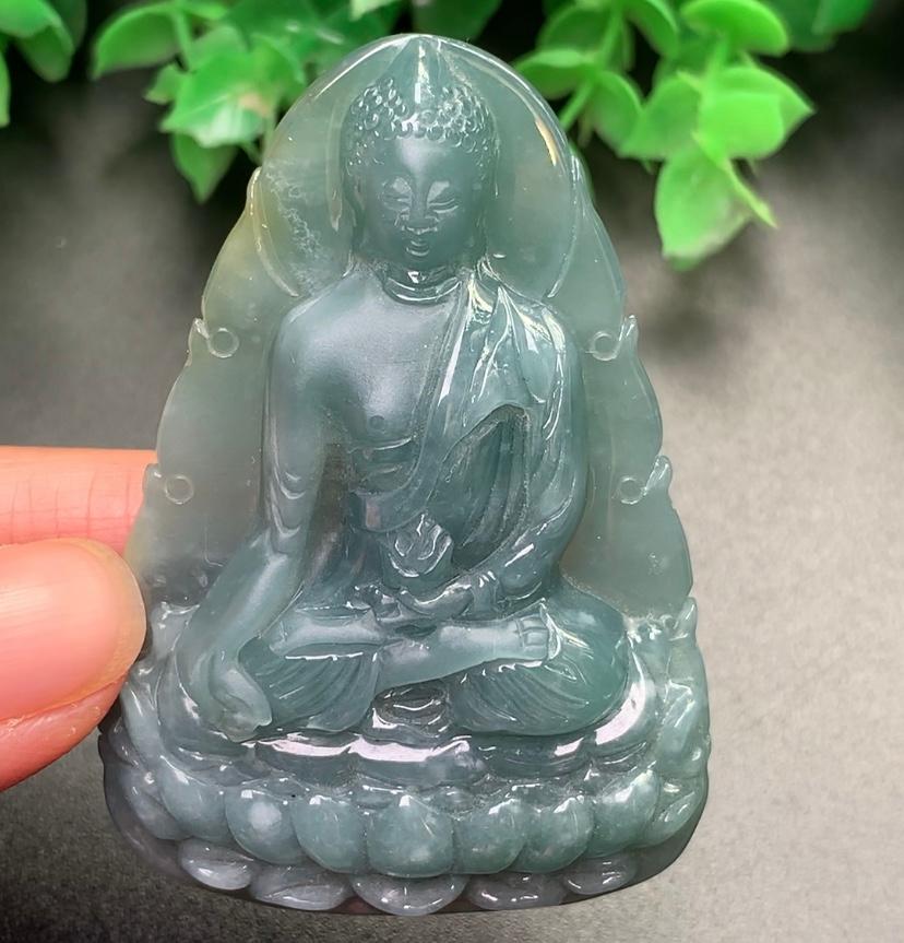 Mặt Phật tổ Như lai xanh phong thủy ngọc cẩm thạch/Ngọc phỉ thúy tự nhiên cao cấp