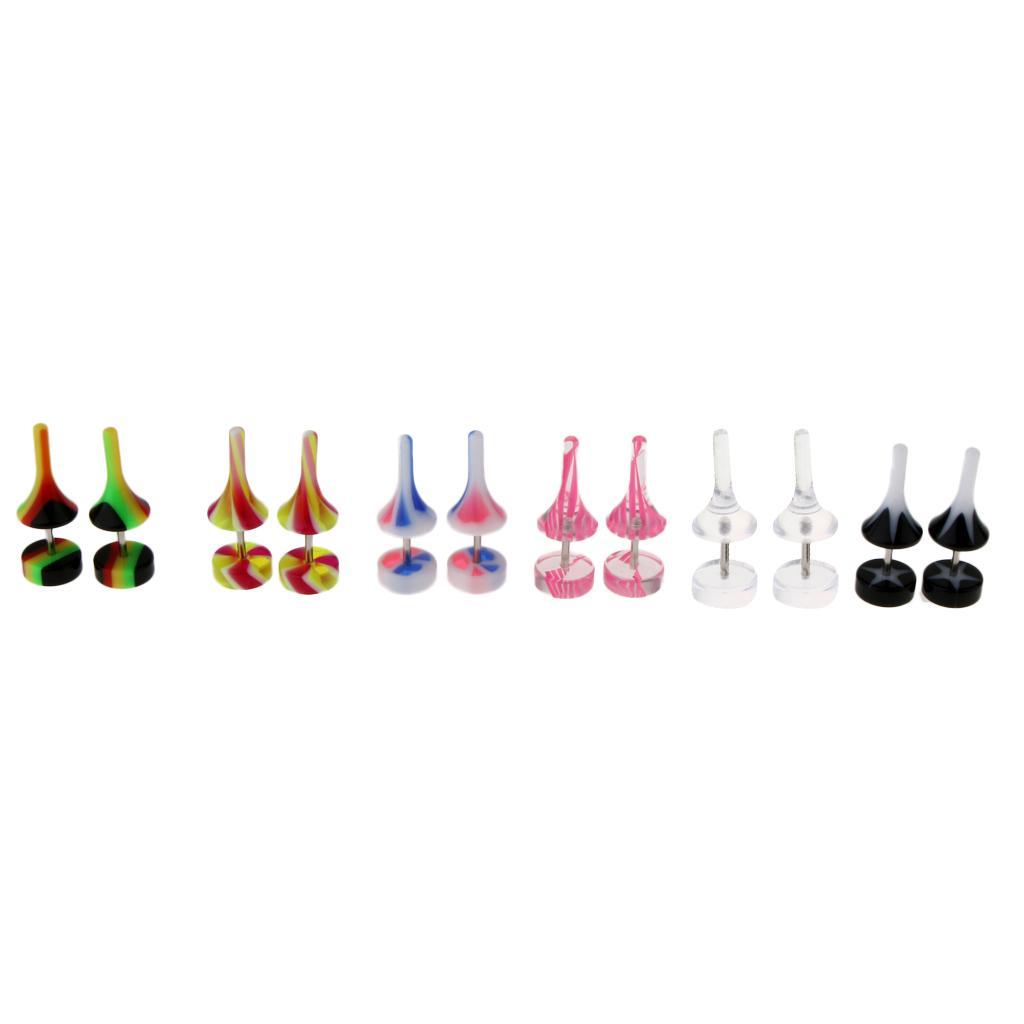 6 Pairs Acrylic Ear Earrings   Tunnel Stainless Steel Fake  16g