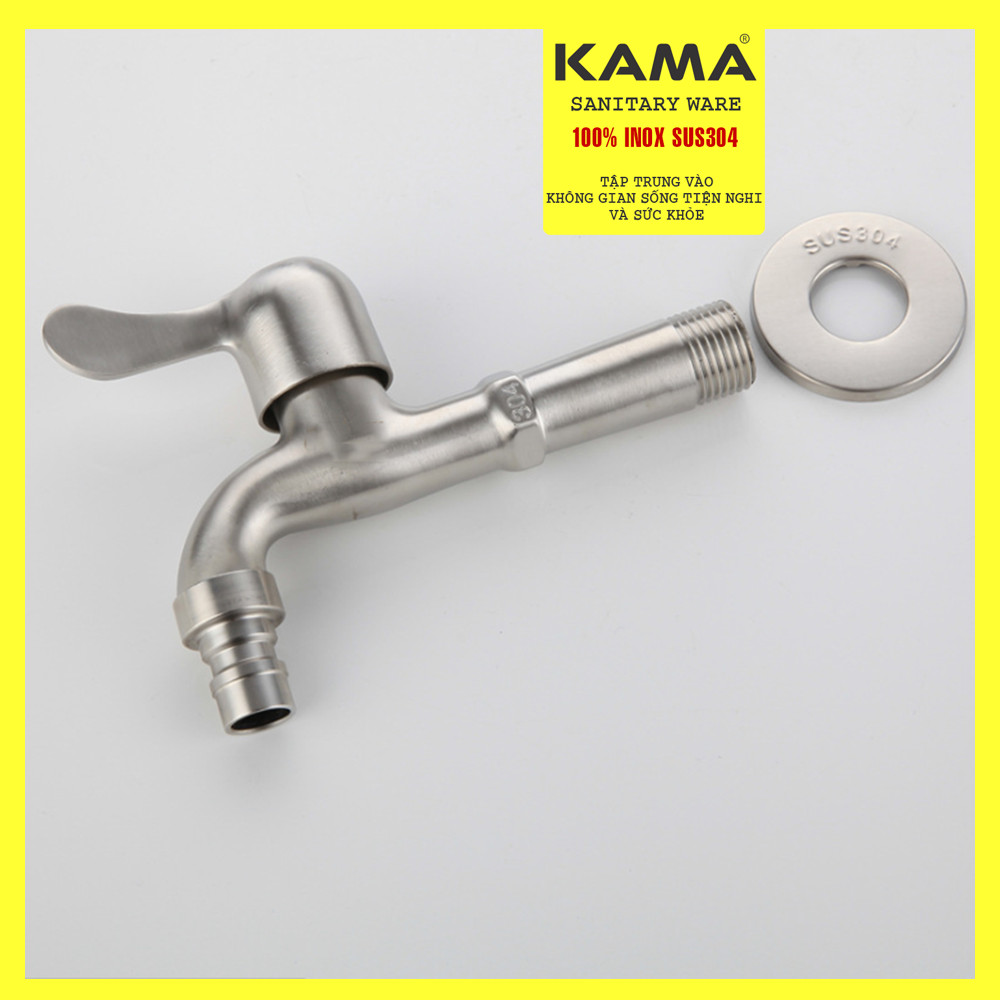 Vòi nước thân dài inox 304 KAMA PK09-D - Vòi nước máy giặt, vòi hồ nước tưới cây ban công - HÀNG CHÍNH HÃNG