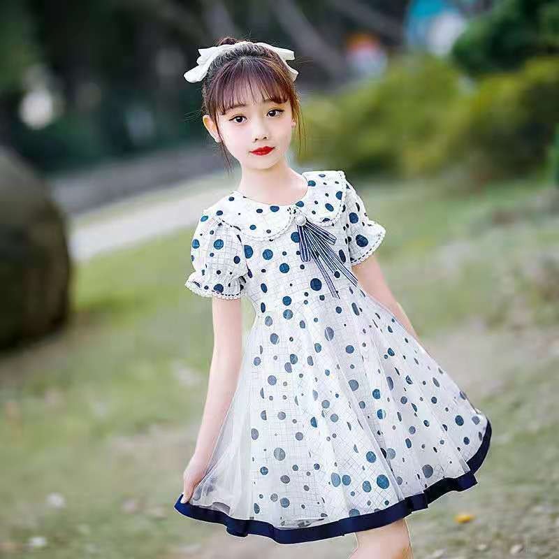 Váy đầm trẻ em phong cách Hàn Quốc dễ thương, Váy chấm bi cổ hoa siêu kute