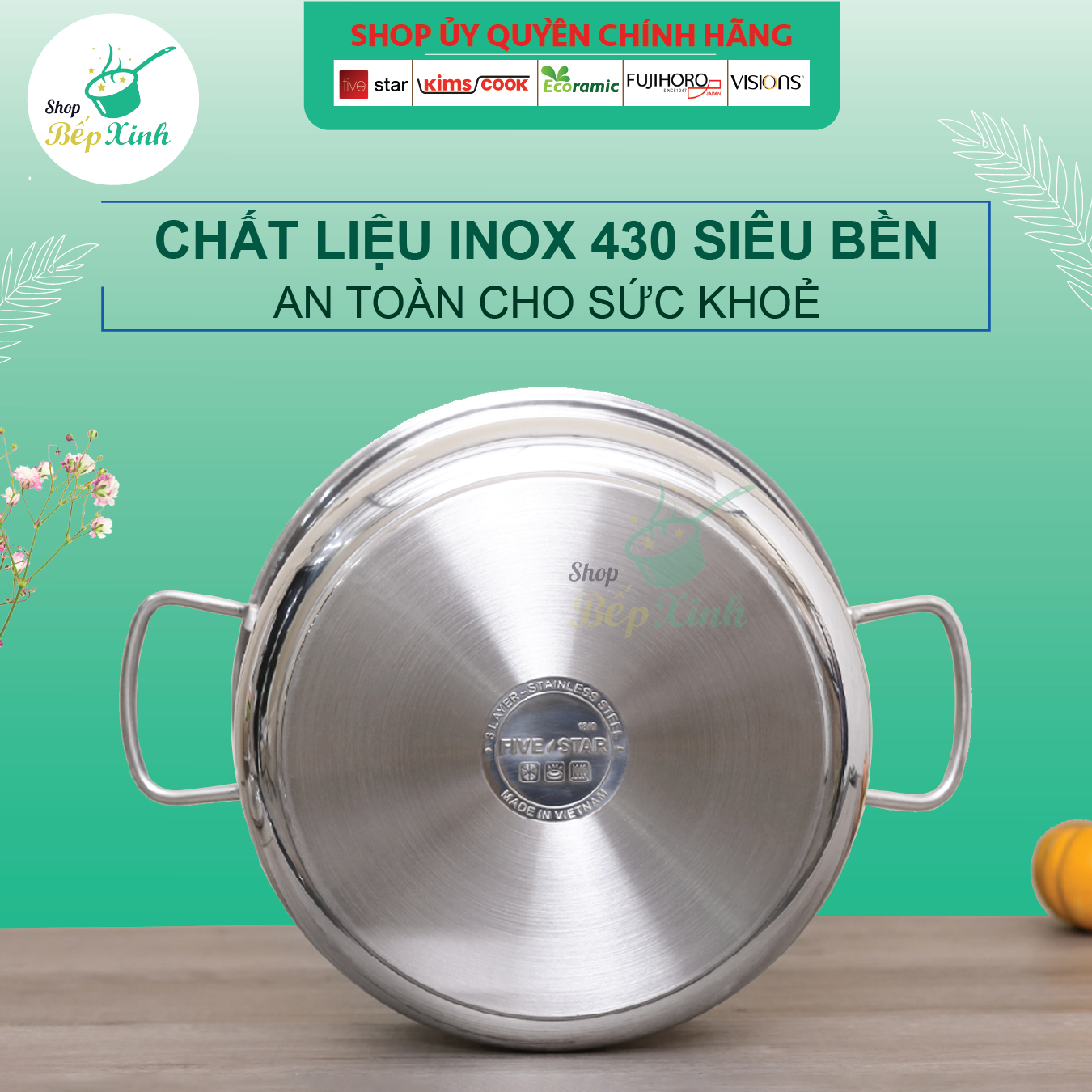 Bộ nồi inox Fivestar 3 đáy từ 18cm và 24cm nắp kính