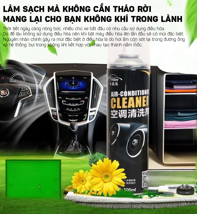 Dung Dịch Vệ Sinh Cửa Gió Điều Hòa AIR-CONDITIONER CLEANER CARJAY 500ML - Làm Sạch, Khử Mùi, Bảo Dưỡng Điều Hòa Xe Ô Tô
