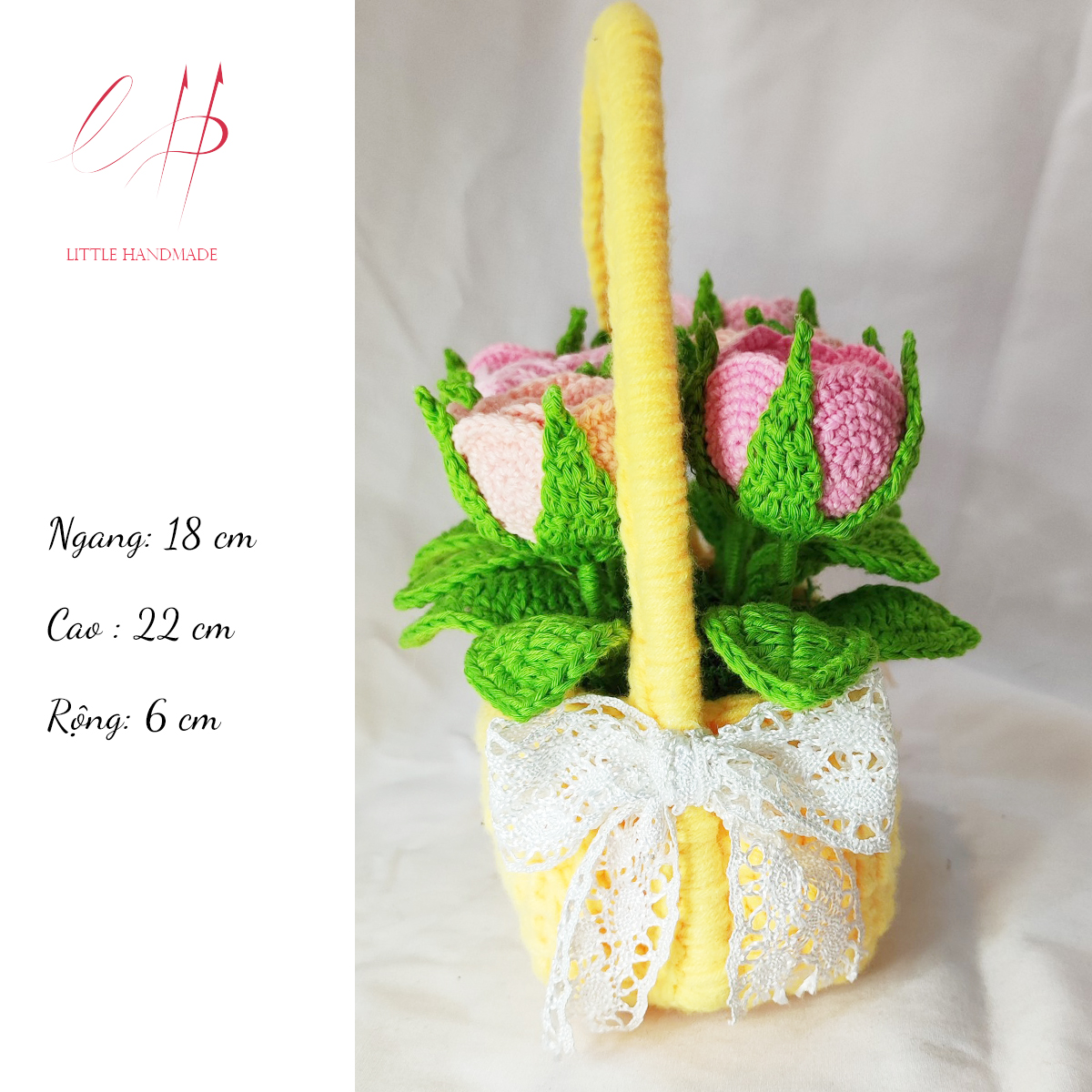 Giỏ hoa hồng ghép cánh phong cách lolita 18 x 22 x 6 cm