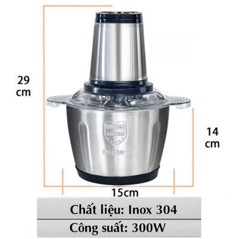 Máy Xay Thịt Đa Năng Cối 2L Inox 304,4 Lưỡi Dao Thép Không Gỉ,Say Sinh Tố Thịt, Cá, Rau Củ Hoa Quả Cối xay thịt