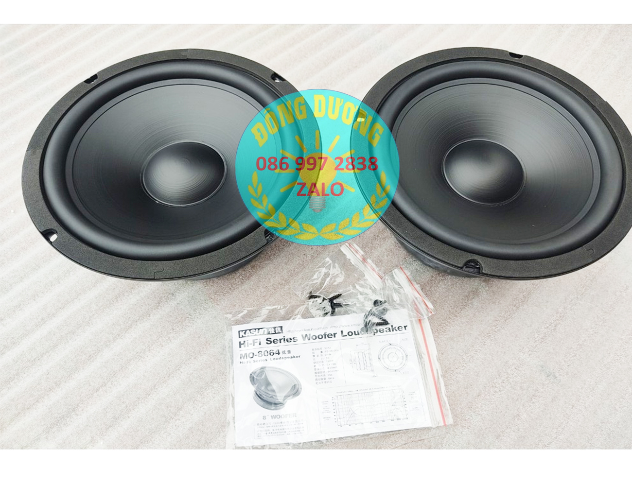 2 CỦ LOA BASS 2 TẤC KASUN CHÍNH HÃNG MO8064 GÂN CAO SU - CỦ LOA 20