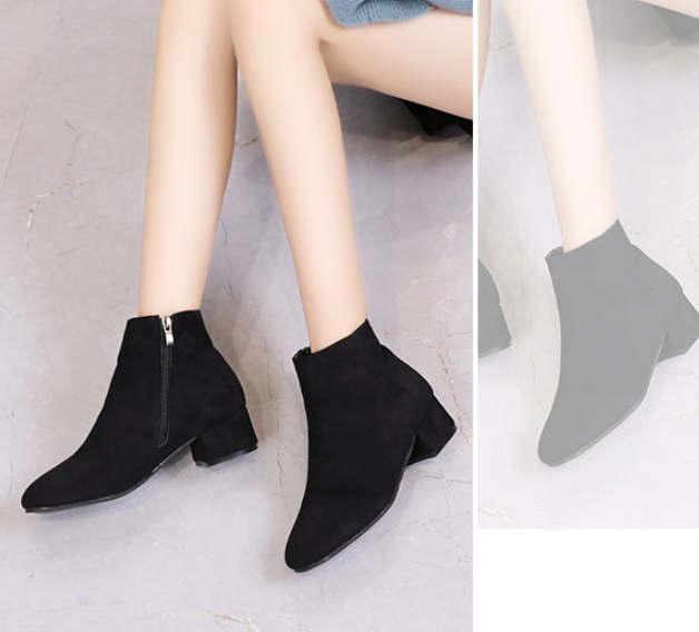 Giày boots ống da lộn đế vuông mũi vuông, giày bốt nữ S128