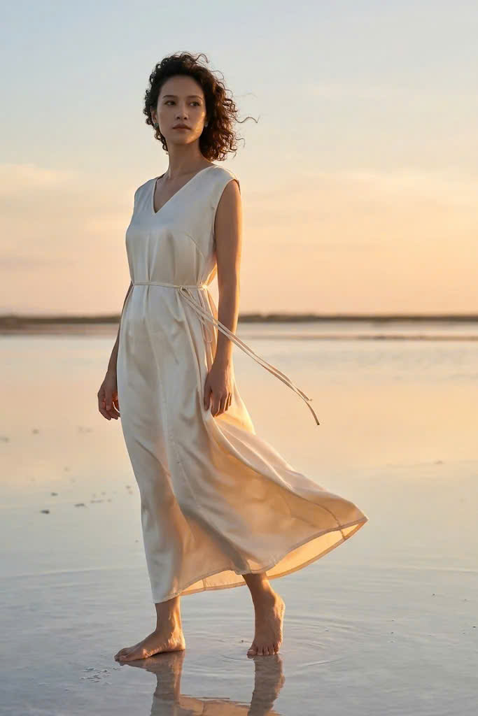 Đầm Suông Maxi Lụa Tơ Tằm Tĩnh Hải DRE202 Thời trang thiết kế Hity