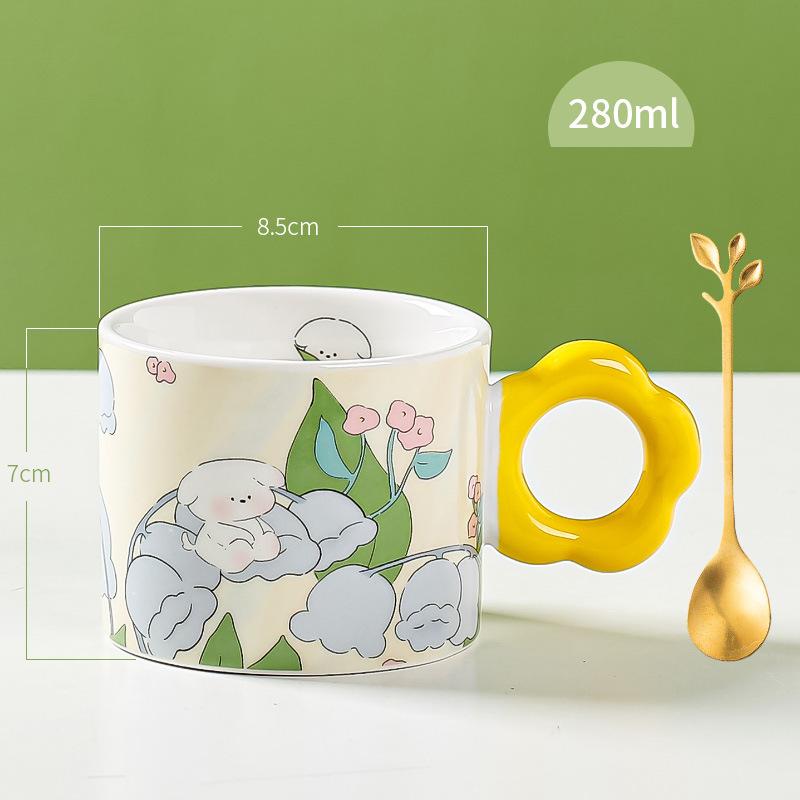 Phong cách mới nhất sáng tạo dễ thương in cốc gốm phim hoạt hình nhà cô gái mệnh giá cốc cà phê cốc nước hoa hoa tulip cốc