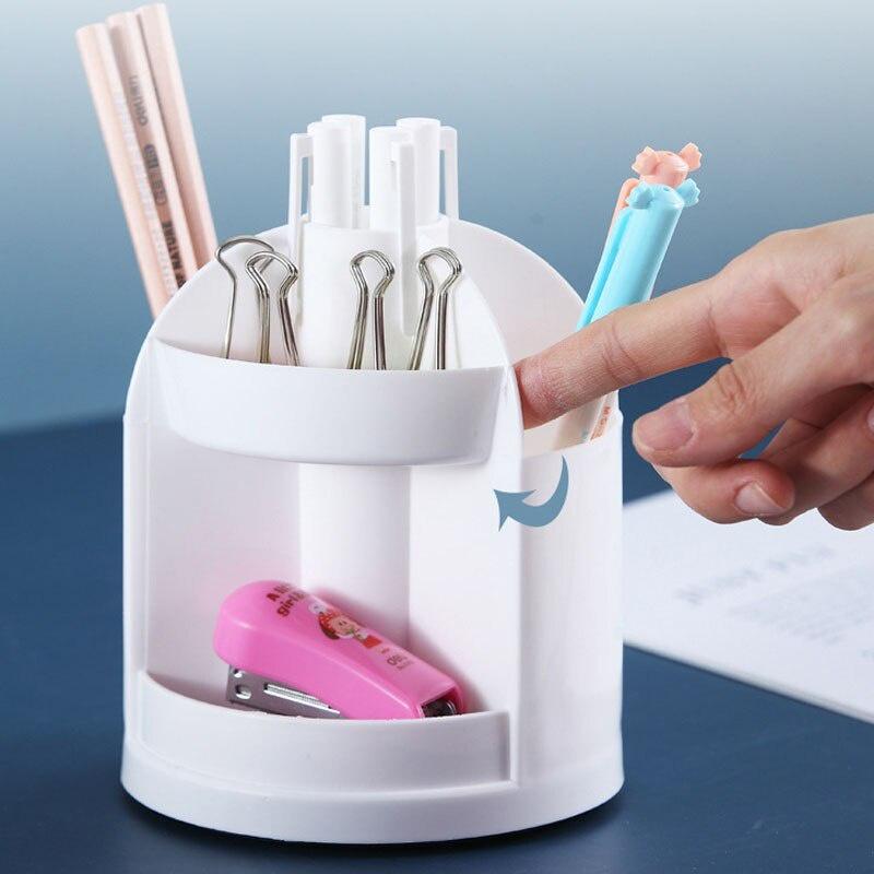 Simple Rotatable Storage Box Desk Organizer Home Office Storage Containers Desk Accessories Plastic Pen Holder Gifts
