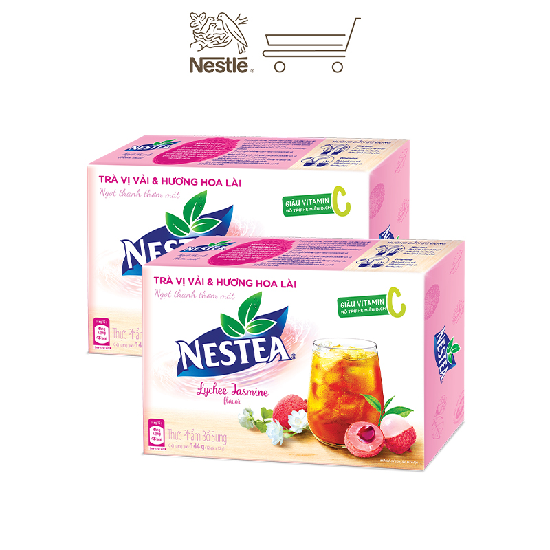 Combo 2 Hộp Trà NESTEA vị Vải &amp; Hương Hoa Lài Hộp 12 gói x 12 g