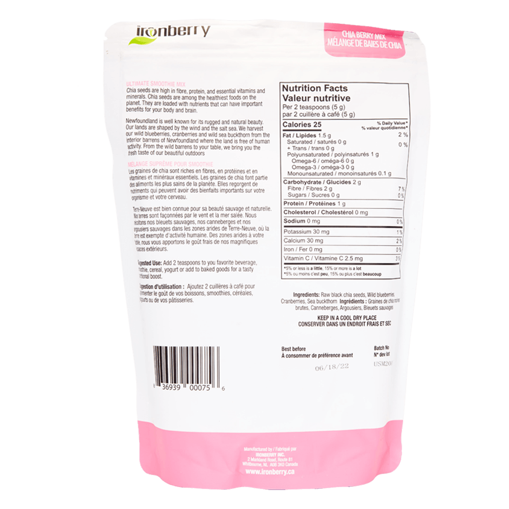 Bột hỗn hợp berry & hạt chia nguyên chất - Ironberry chia ultimate smoothe mix 100gr