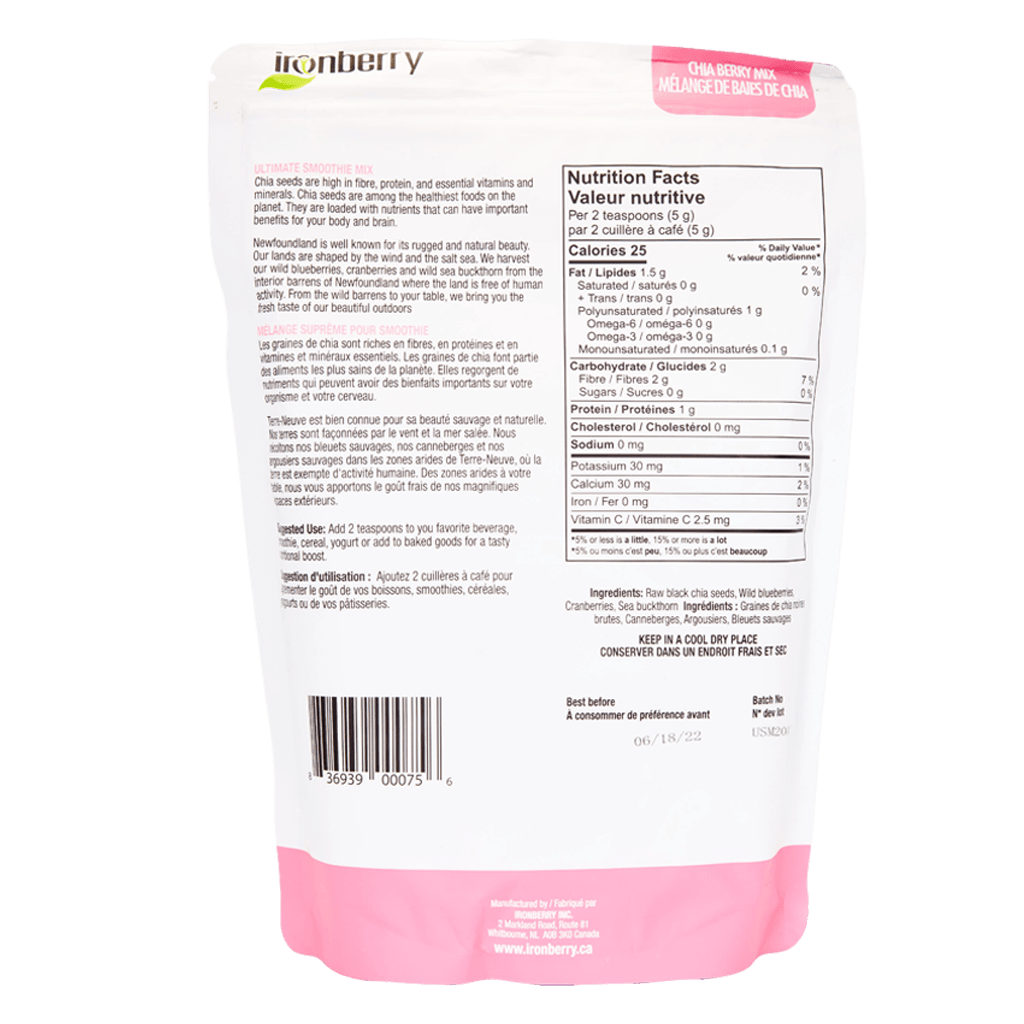 Bột hỗn hợp berry &amp; hạt chia nguyên chất - Ironberry chia ultimate smoothe mix 100gr