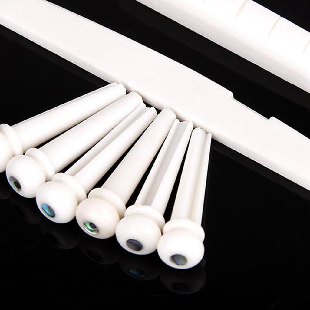 Durable Bone Bridge Saddle + Nut + 6pcs Pins Made of Real Bone for 6 String Acoustic Guitar