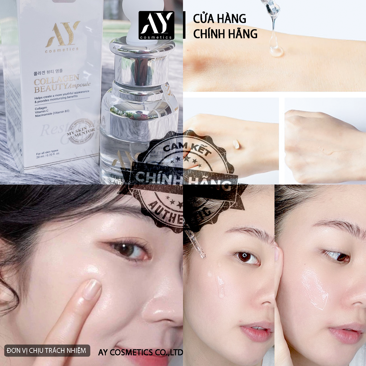 Serum dưỡng da cao cấp ay collagen beauty 20ml dưỡng ẩm trắng da mờ thâm nám niacinamide 5%. ay cosmetics