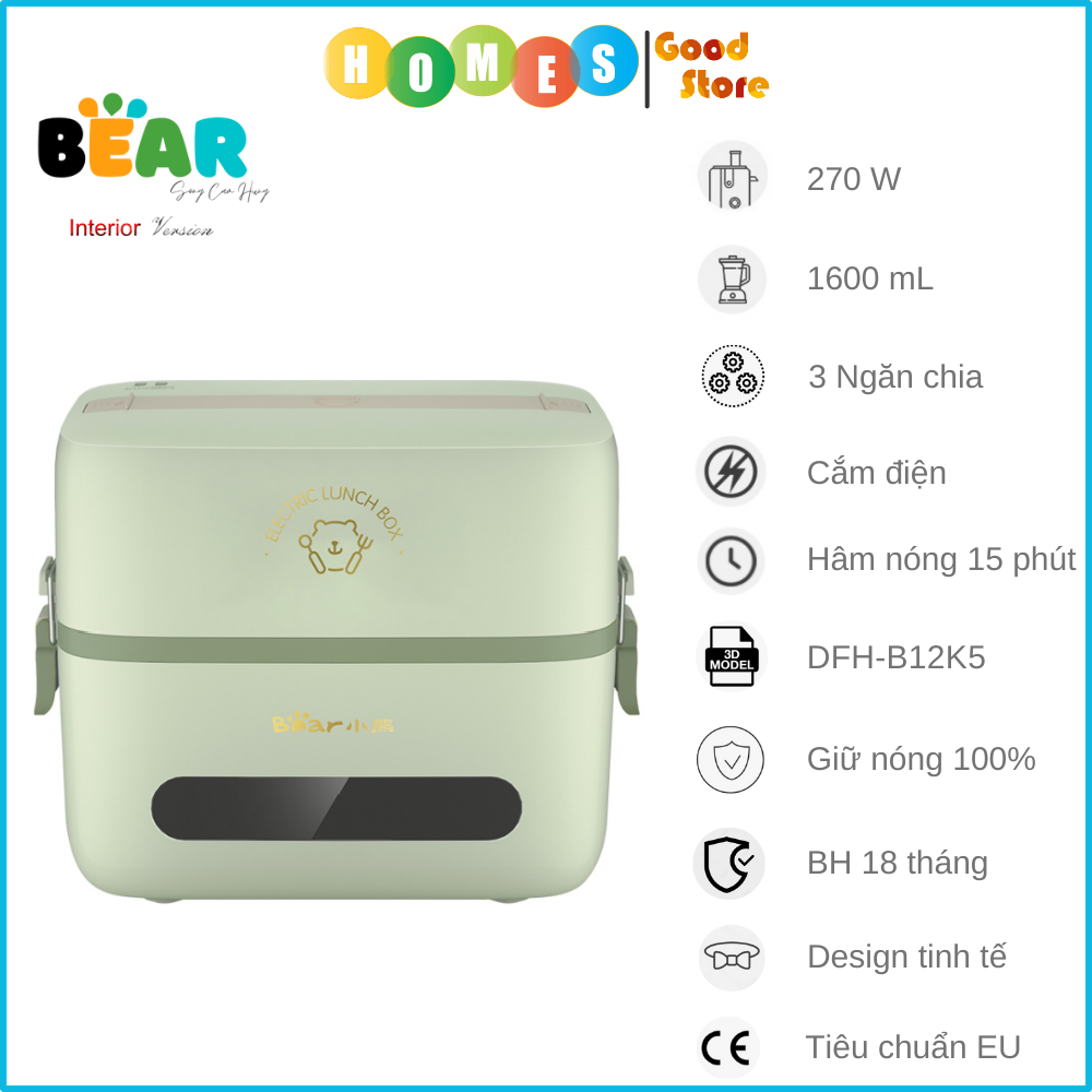 Hộp Cơm Điện Giữ Nhiệt Và Nấu Chín BEAR DFH-P10C1 Dung Tích 1.1 Lít Công Suất 270 W - Hàng Chính Hãng