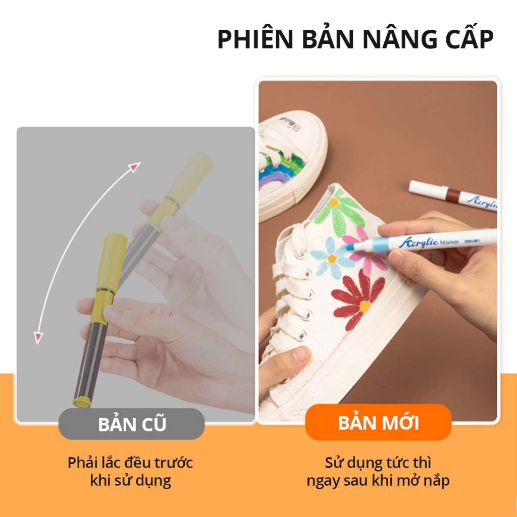 Bút sơn Acrylic Marker cao cấp 24 màu Deli HM911-24 - Chống nước vẽ trên mọi chất liệu, Tô màu DIY vẽ giày vải, chai lọ